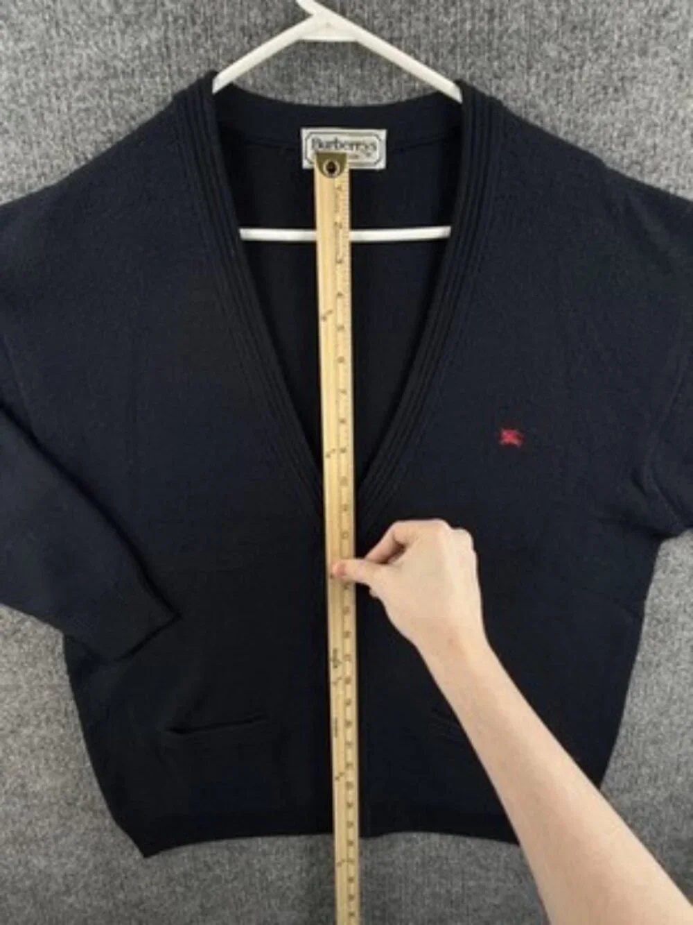 Burberry Navy Blue Cardigan V-Neck Sweater Logo 8 Men Solid Knit Long Sleeve